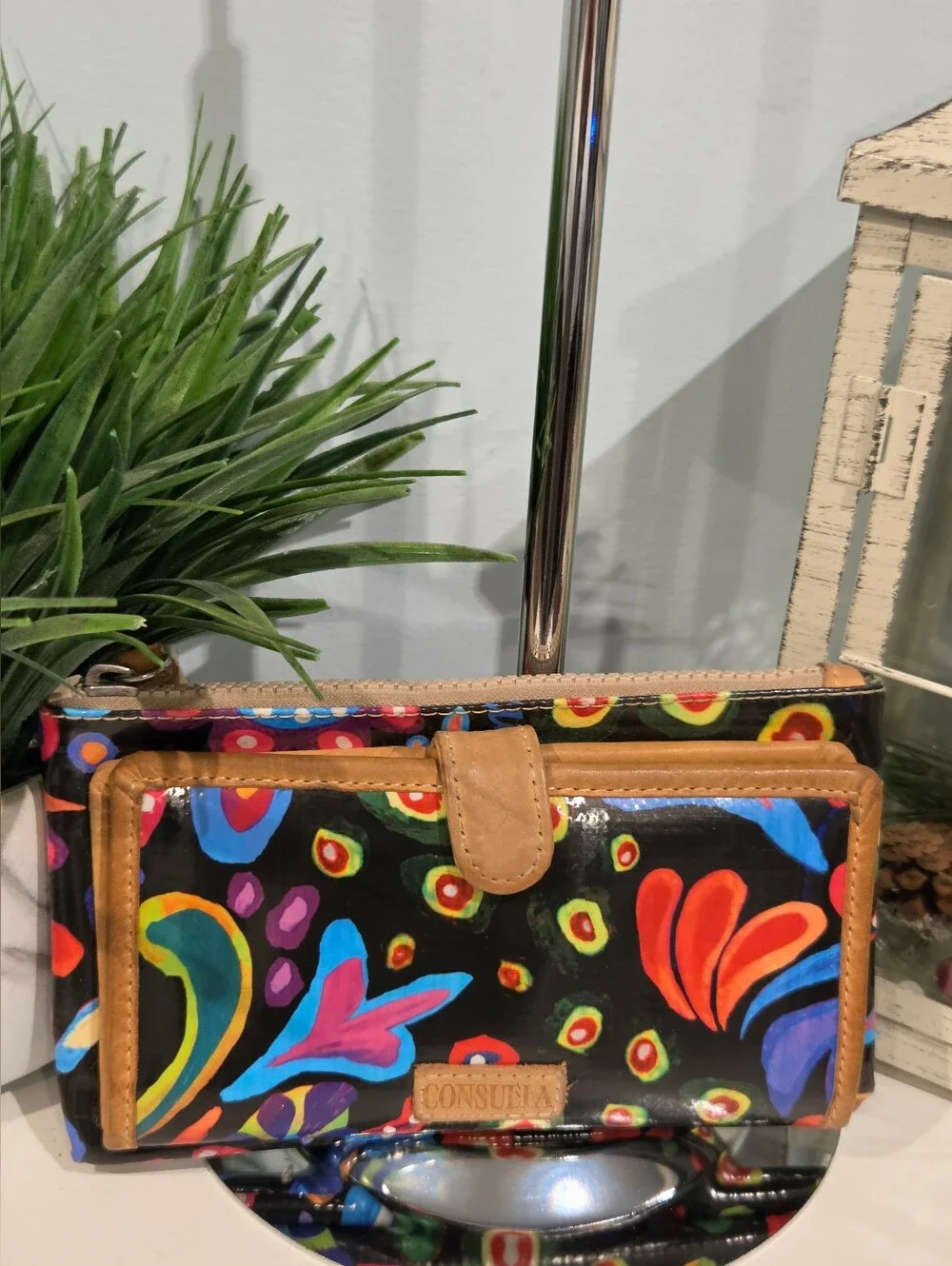 Consuela Sophie Multicolor Floral Wallet with Tan Trim